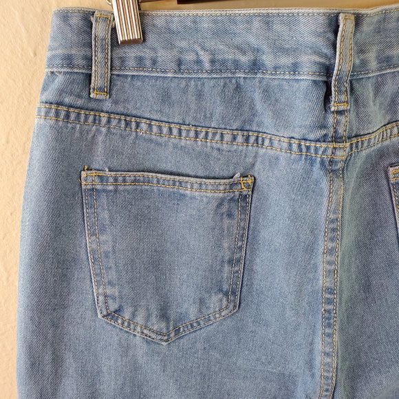 SHEIN Womens Blue Wash High Waist Ripped Factory Distressed Jeans - Picture 11 of 13